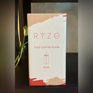 RYZE Iced Coffee Glass - 16 oz - White with Coral Accents